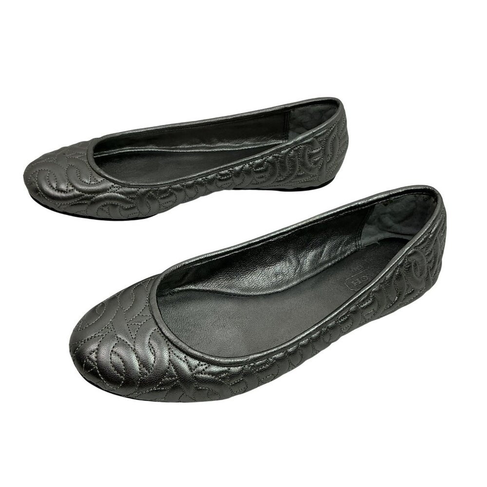 Coach Quilted Geo Stitch Leather Ballet Flats Womens Silver Size 6